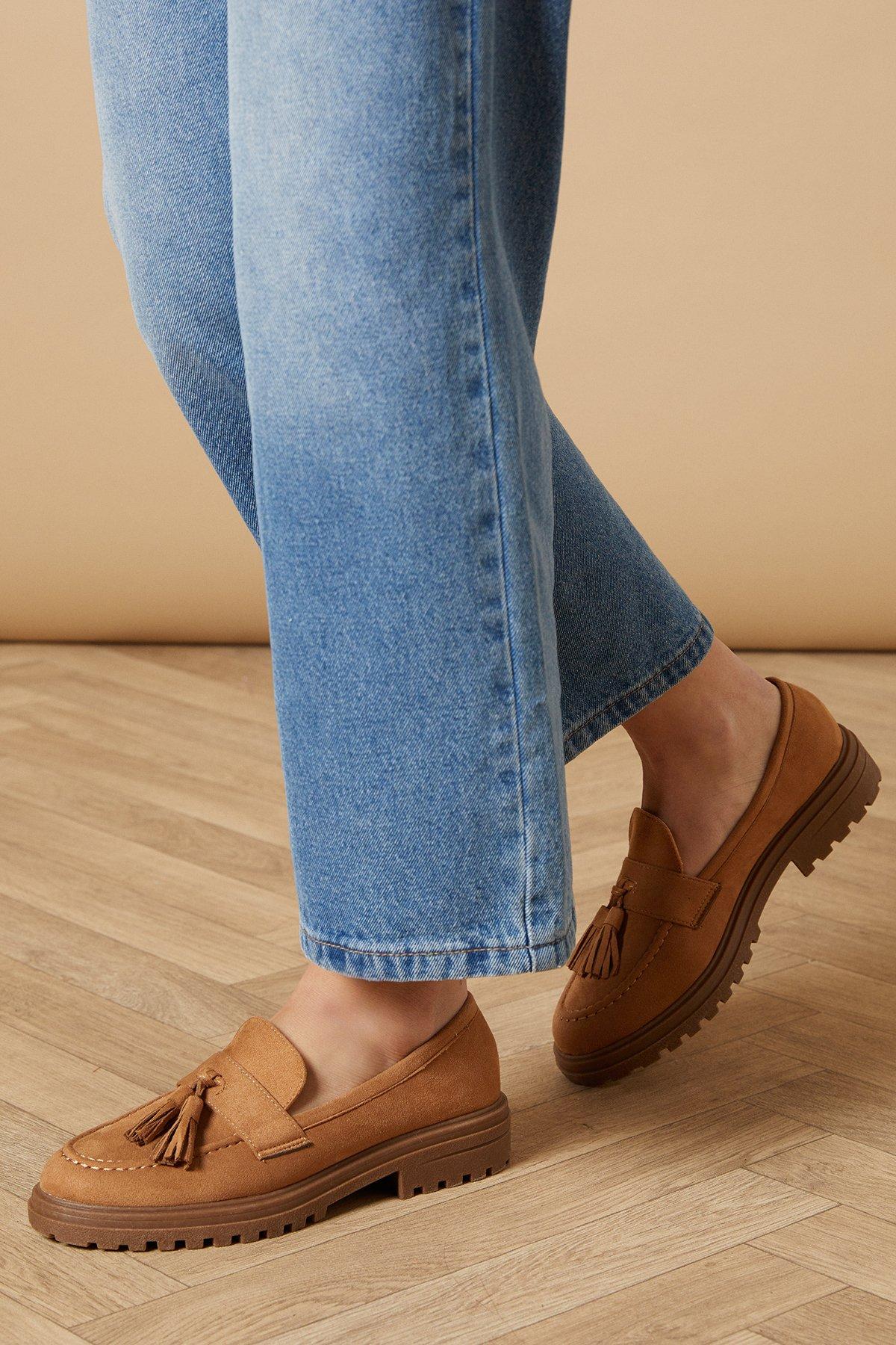 Oasis Barnie Faux Suede Tassel Chunky Loafers Tan image 2