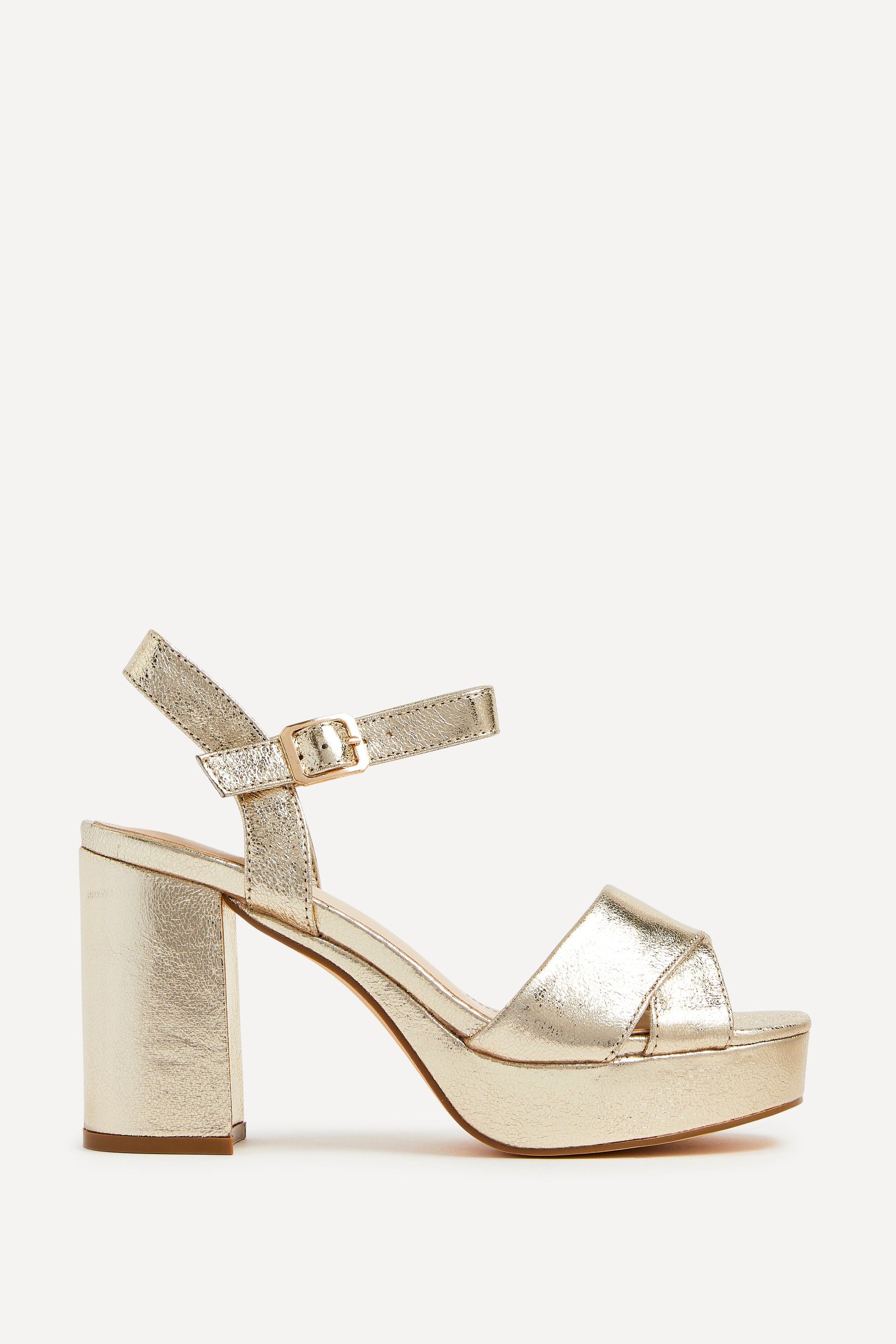 Linzi Verony Gold Faux Leather Platform Block Heel