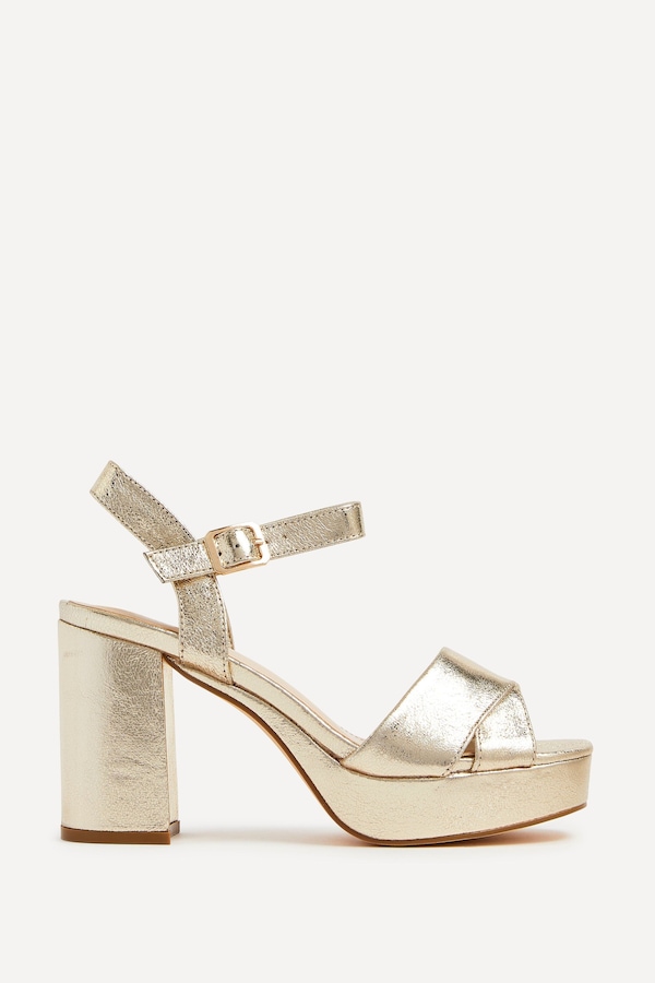 Linzi Verony Gold Faux Leather Platform Block Heel