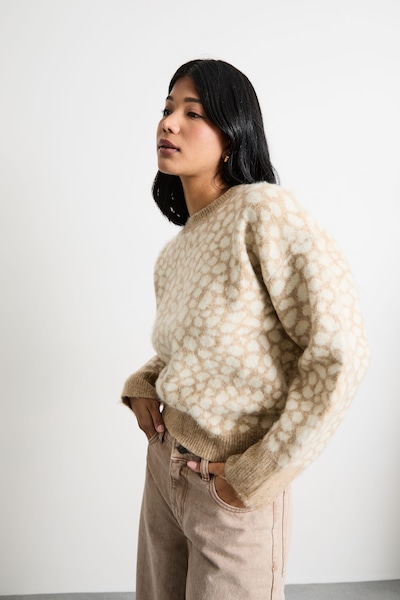 Warehouse Deer Jacquard Knit Jumper Neutral