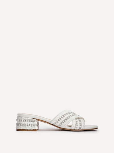 Linzi Zadie White Raffia Embellished Heeled Mules