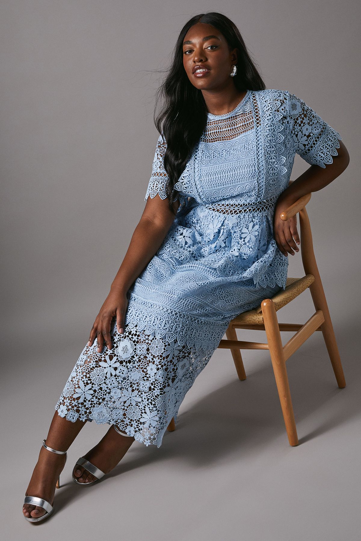 Coast Plus Short Sleeve Lace Midi Dress Powder Blue image 2