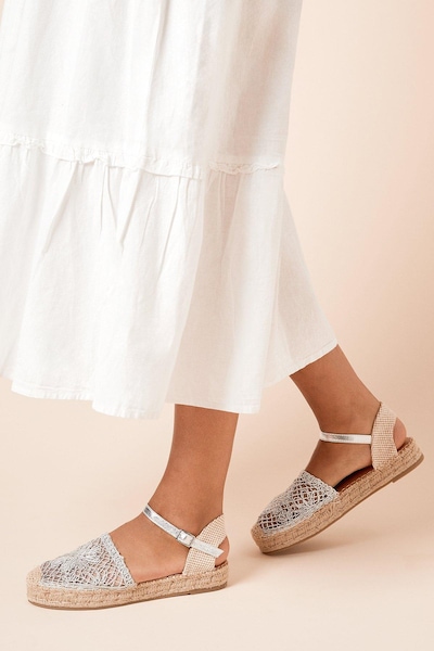 Dorothy Perkins Laura Embroidered Closed Toe Flat Espadrille Shoes Silver