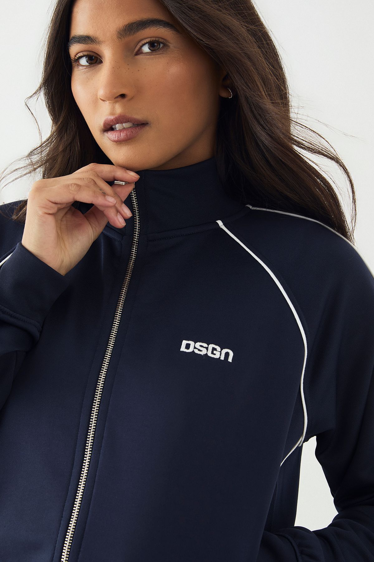 DSGN Studio DSGN Studio Tricot Piping Detail Zip Through Track Jacket Navy image 4