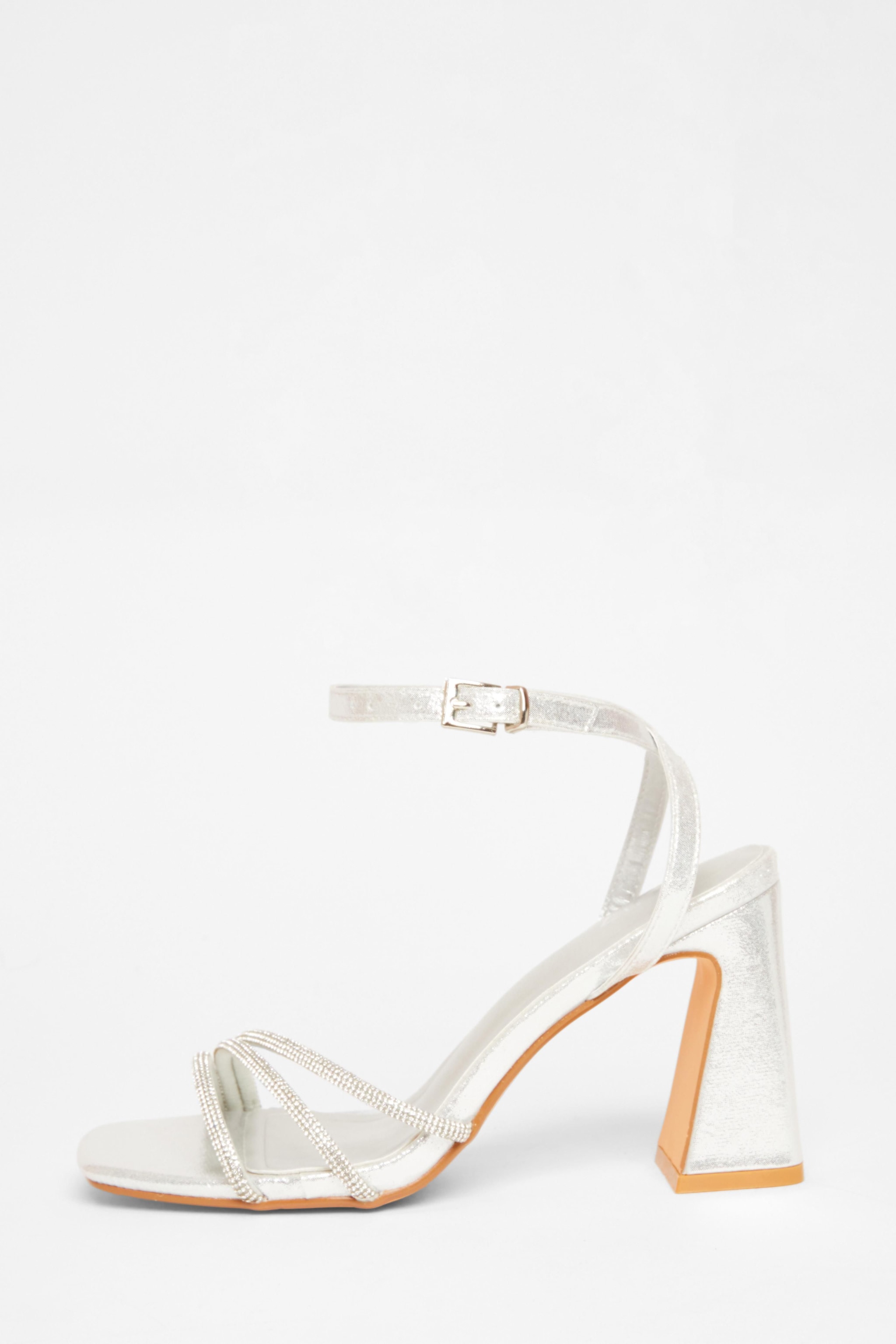 Quiz Silver Diamante Block Heels image 3