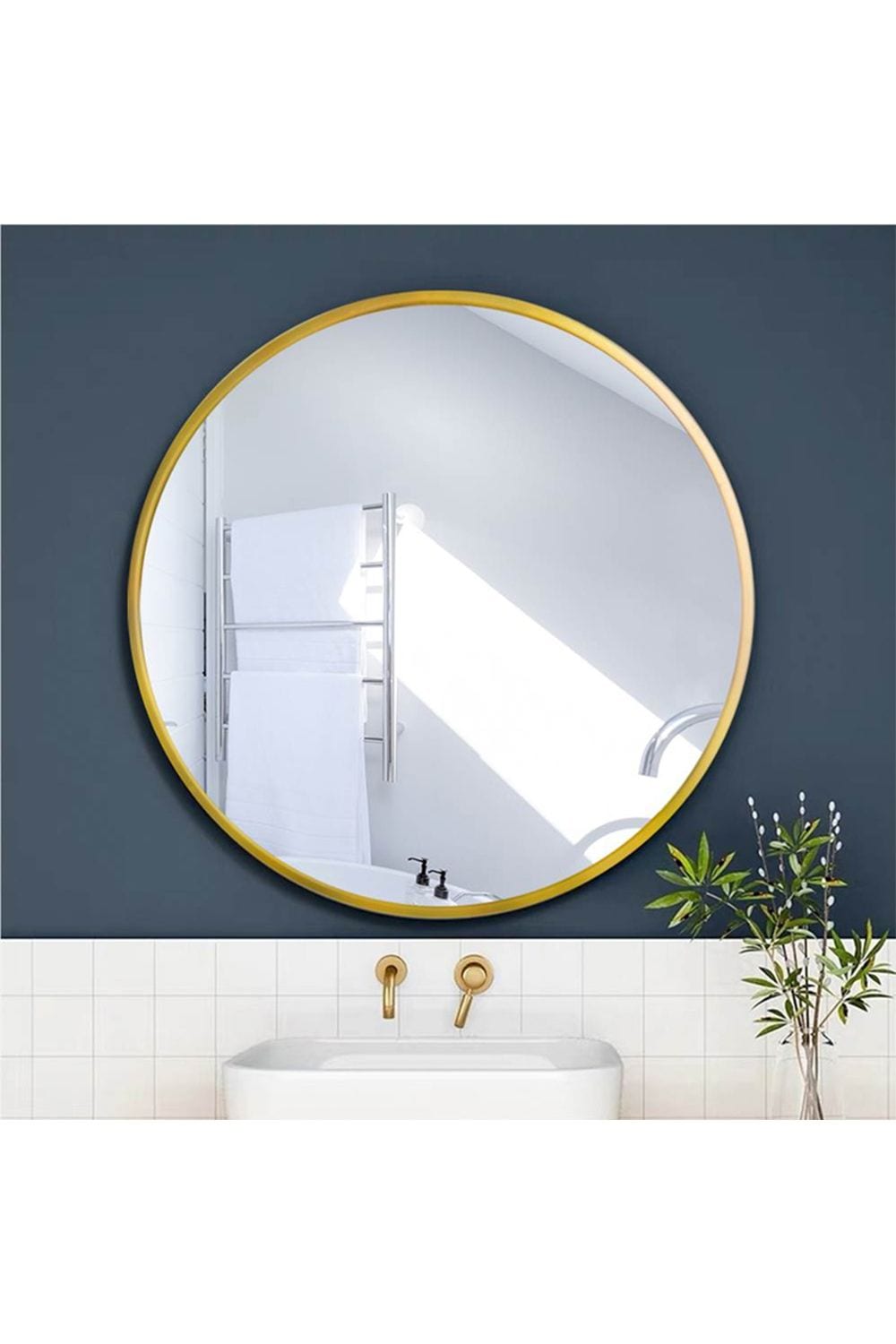 Living and Home 40cm Nordic Gold Round Bathroom Mirror Wall-Mounted Washbasin Mirror with Metal Frame image 2