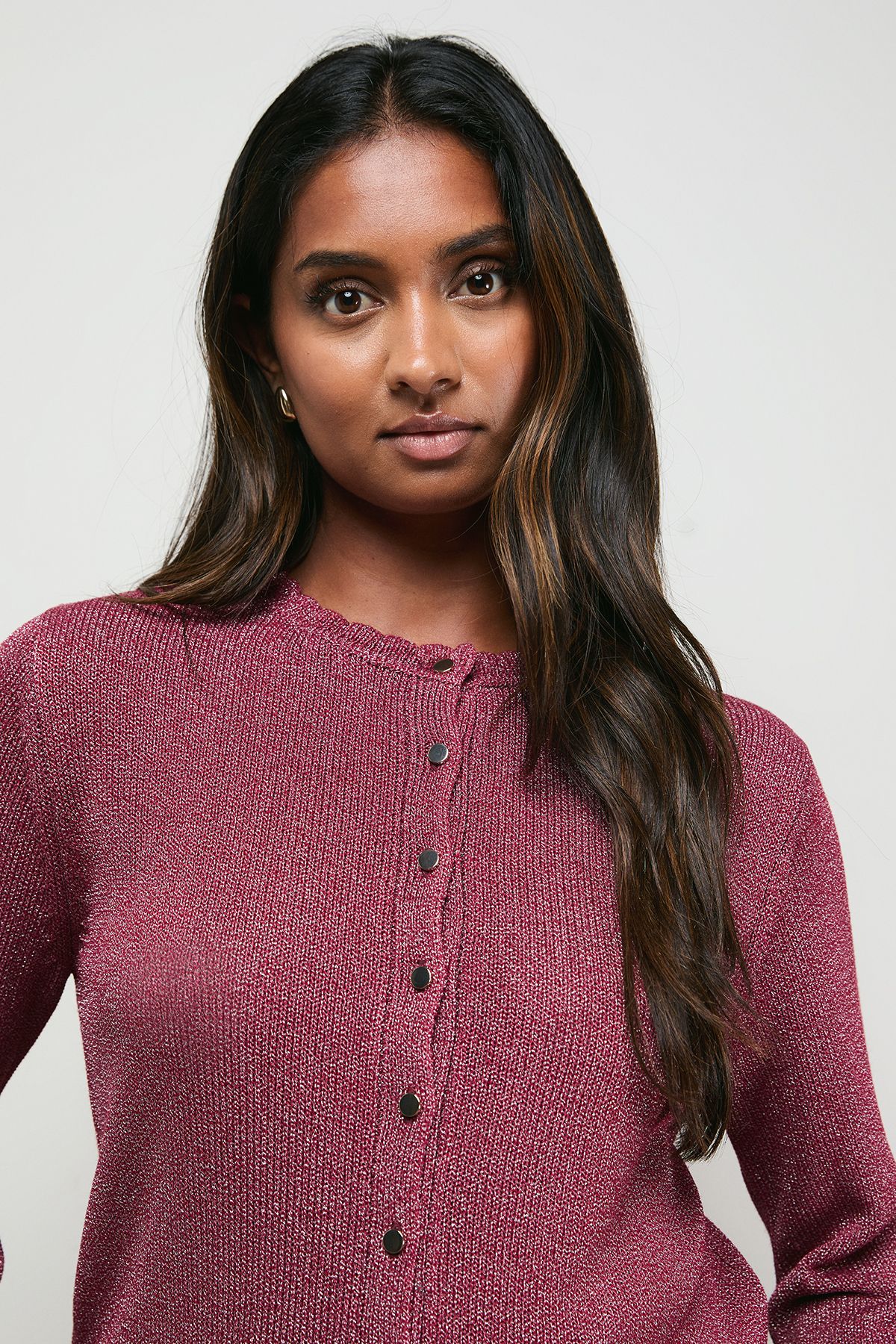 Oasis Scallop Neck Button Down Cardigan Chocolate image 2