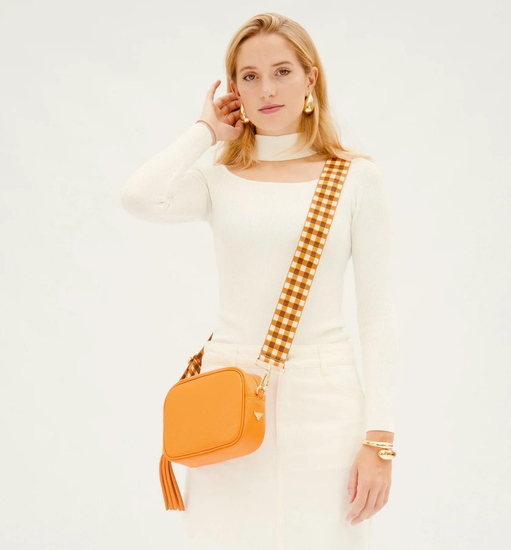 Apatchy London Orange Leather Crossbody Bag With Orange & Tan Check Strap image 4