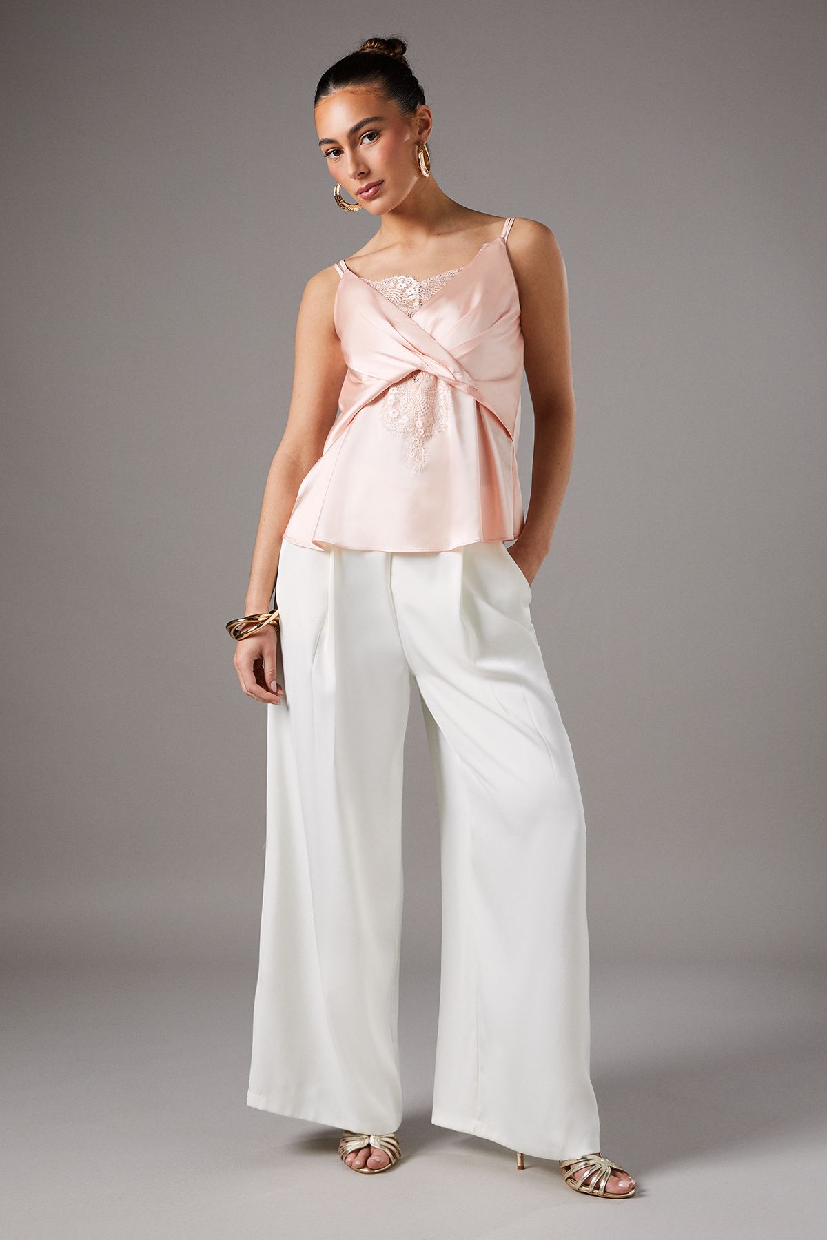 Coast Lace Insert Wrap Front Satin Vest Soft Pink image 1