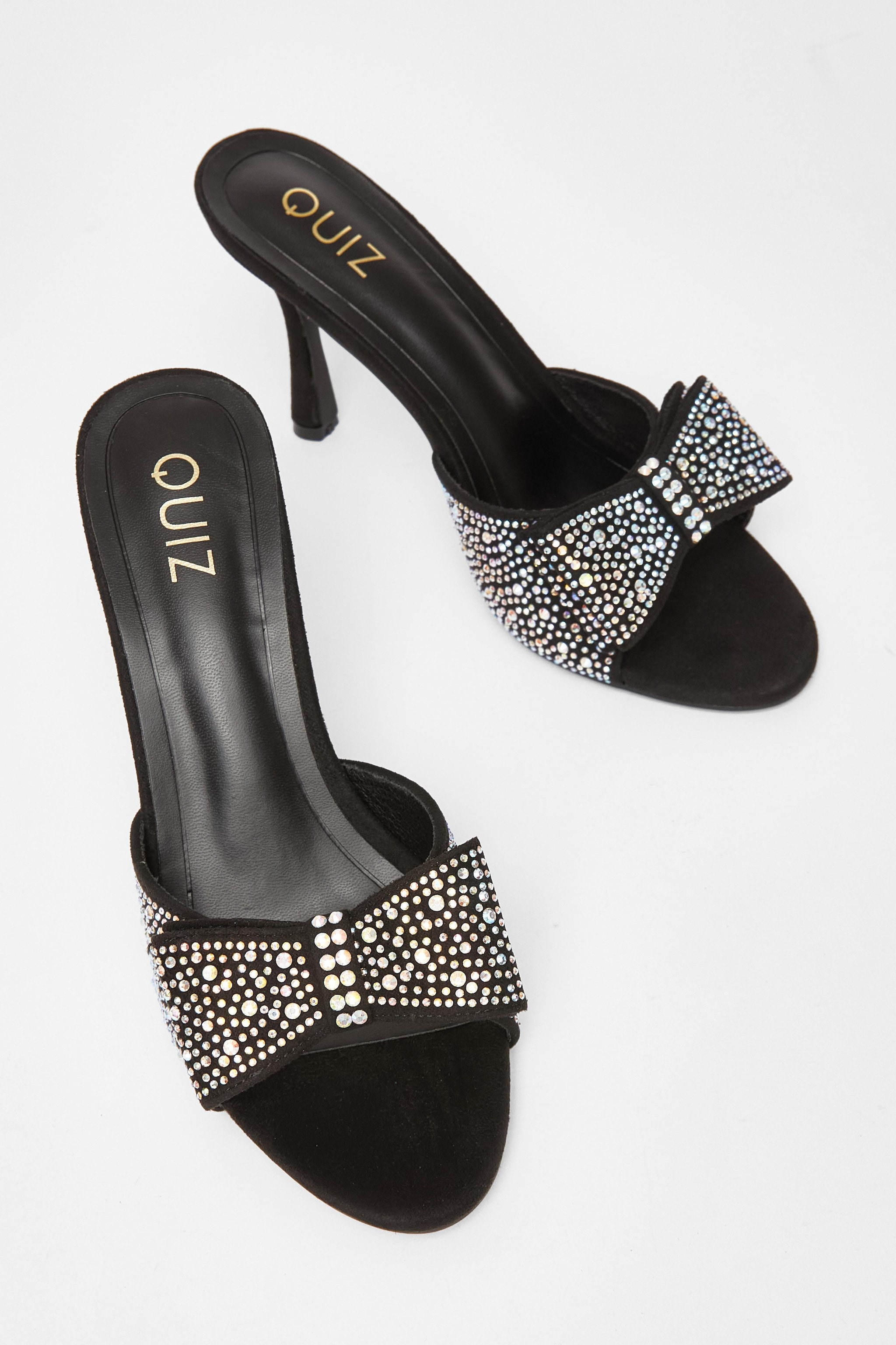 Quiz Black Diamante Bow Mule Heels image 2