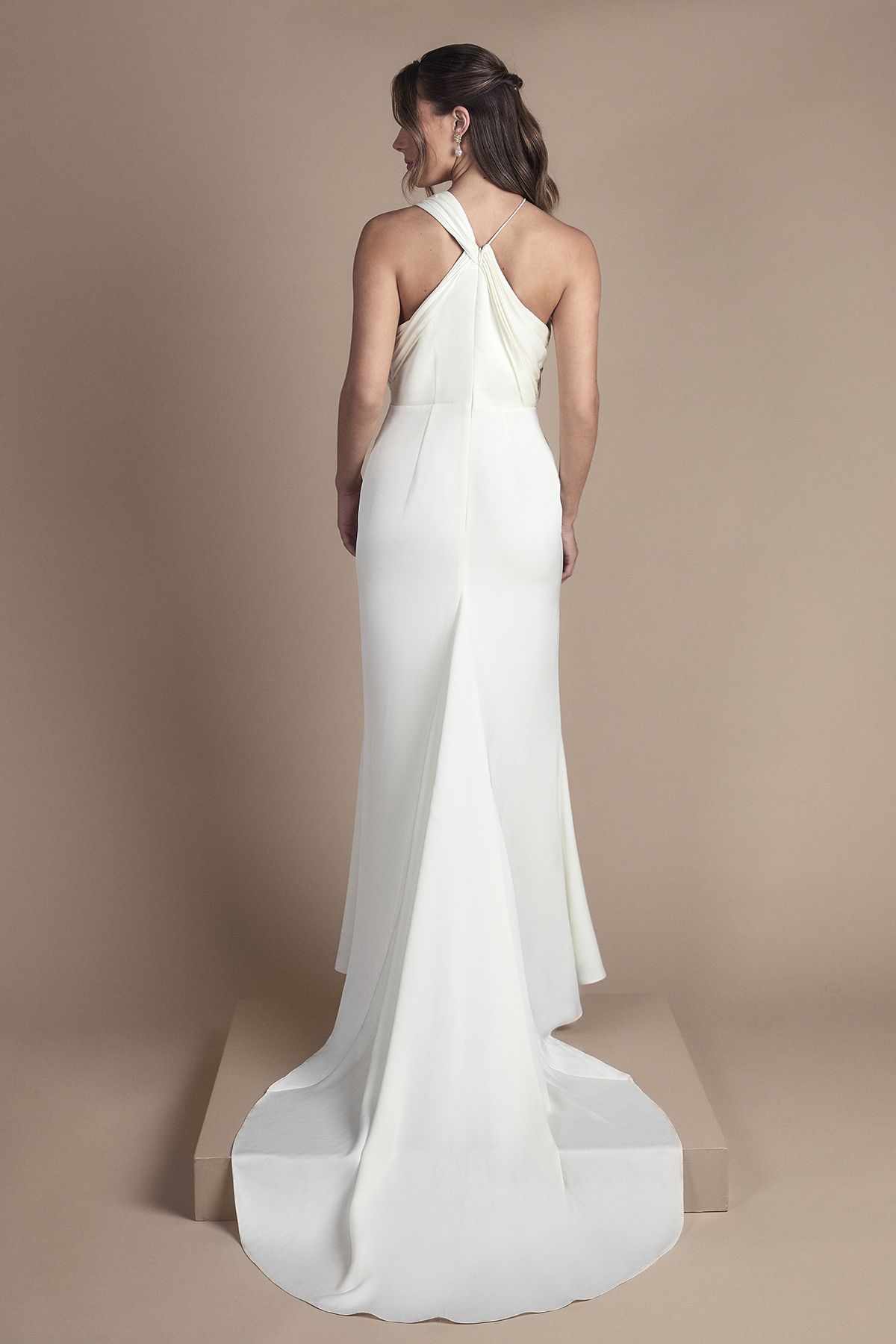 Coast Pleat Detail Halter Neck Fishtail Satin Maxi Wedding Dress Ivory image 3
