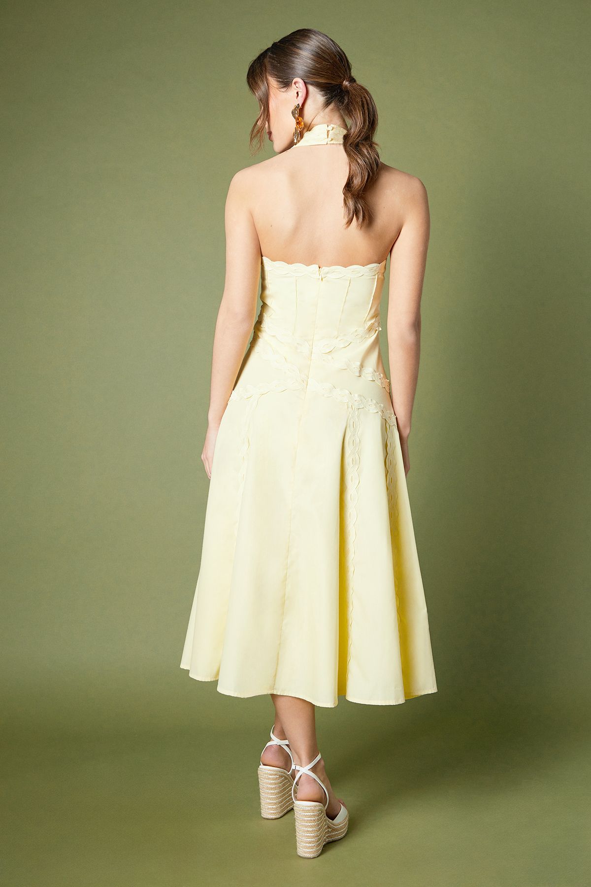 Coast Halter Neck Lace Trim Midi Dress Lemon image 5