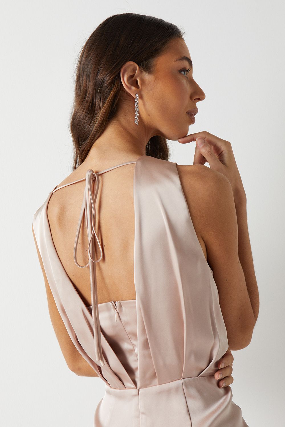 Coast Ruched Waist Detail Satin Bridesmaid Dress Mocha image 4