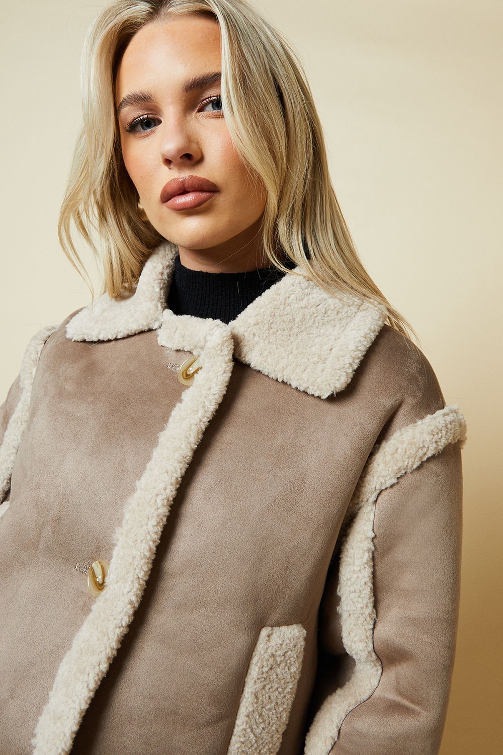 Dorothy Perkins Petite Cropped Aviator Jacket Taupe image 4