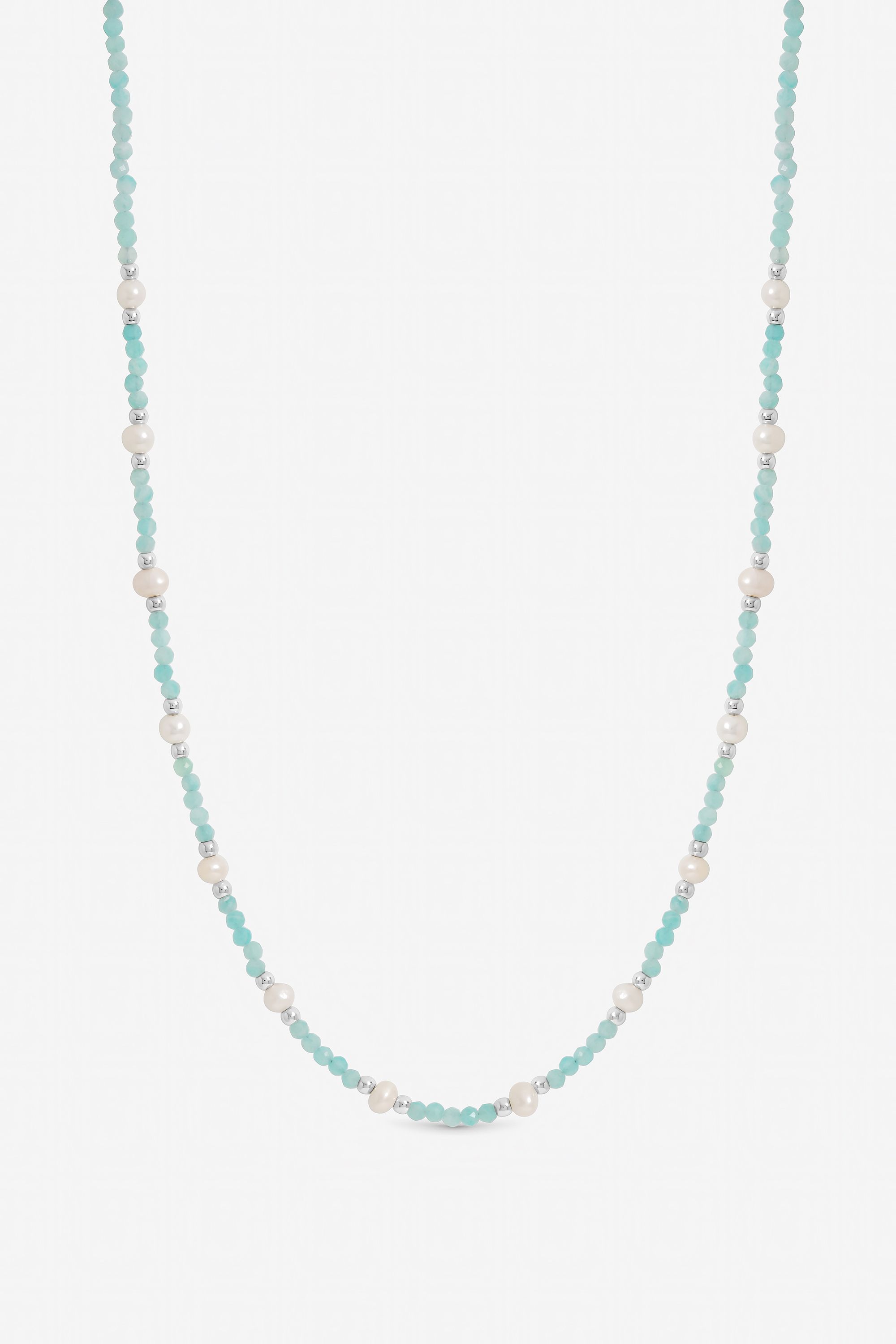 Inicio Sterling Silver Plated Turquoise And Pearl Necklace - Gift Pouch
