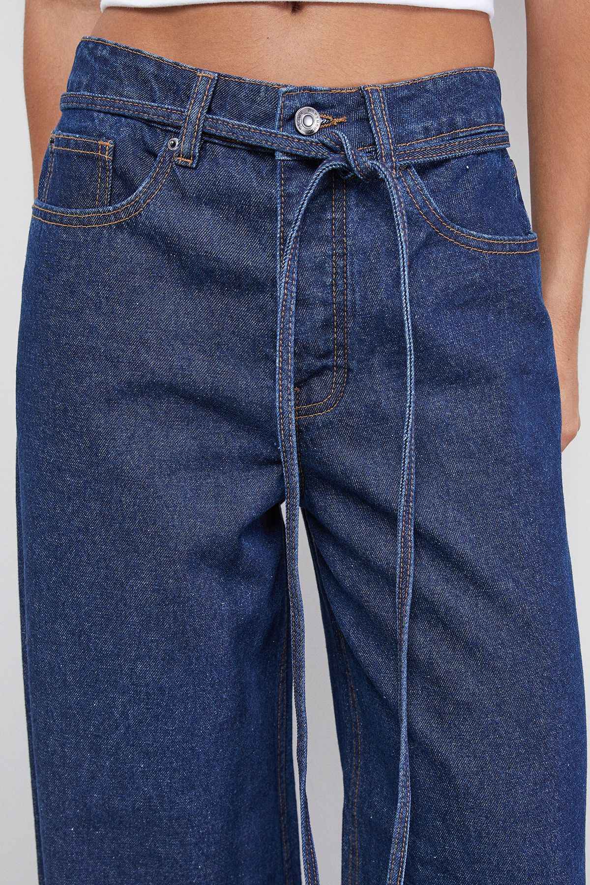 Warehouse Tie Waist Wide Leg Denim Jean Indigo image 4