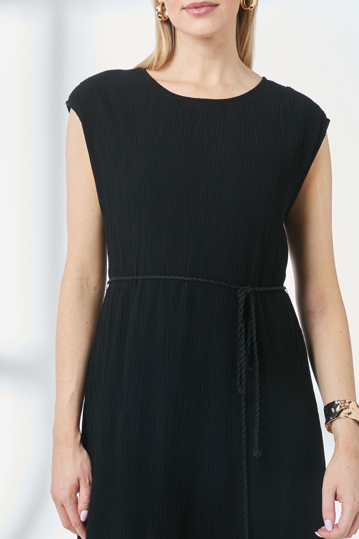 Principles Crinkle Viscose Tie Waist Column Midi Dress Black image 5