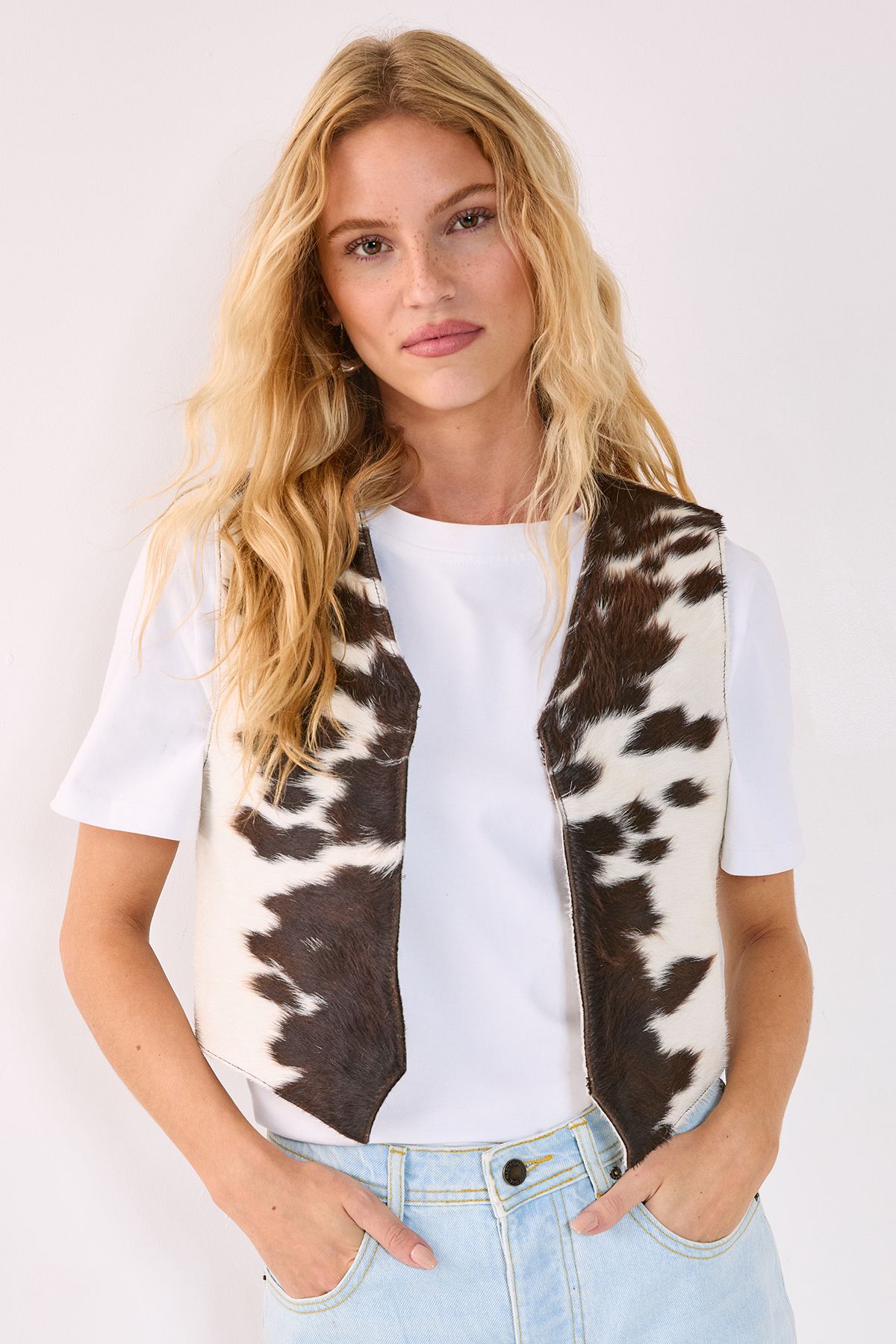 NastyGal Animal Cow Hide Leather Waistcoat Animal