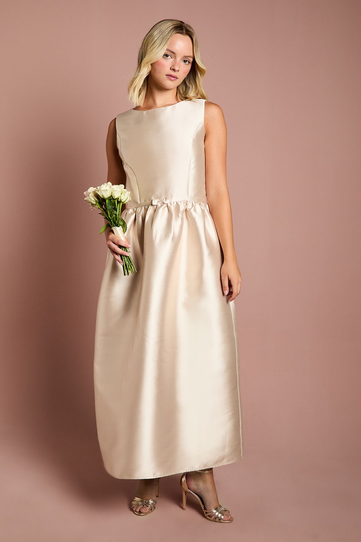 Coast Teen Coast Twill Bow Floral Maxi Bridesmaid Dress Champagne image 1