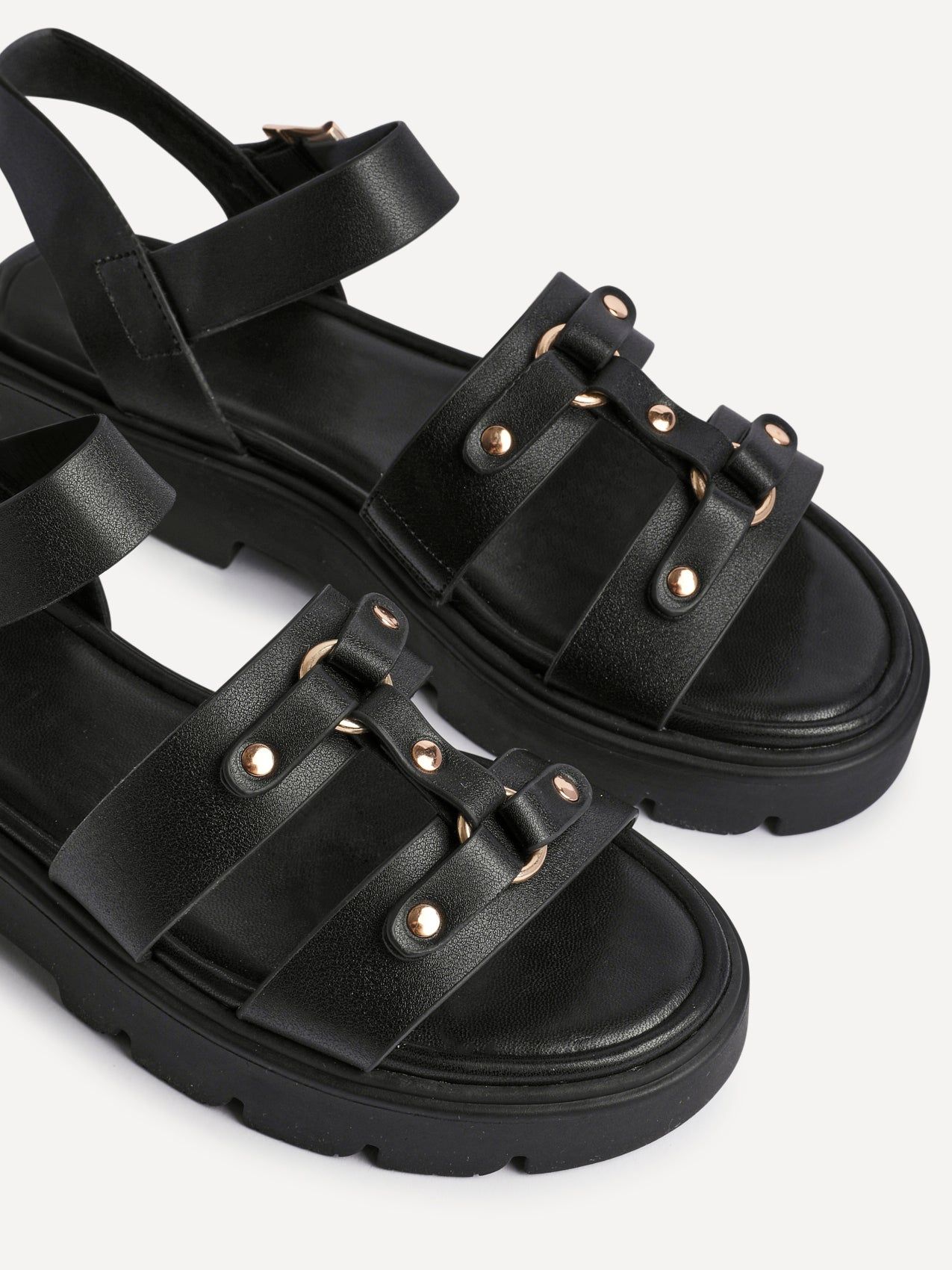 Linzi Hattie Black Faux Leather Studded Gladiator Chunky Sandals image 5