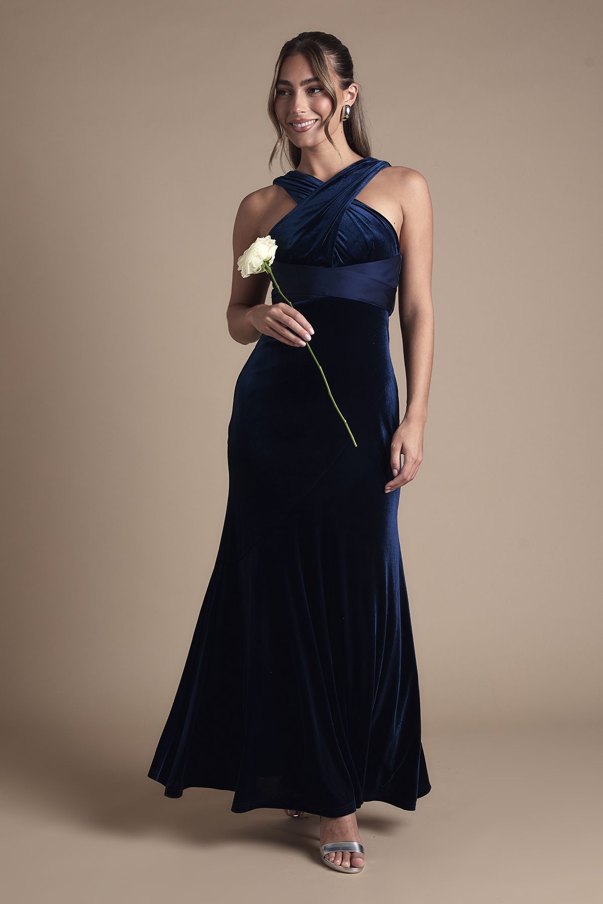 Coast Velvet Halterneck Fishtail Maxi Bridesmaid Dress Navy image 1