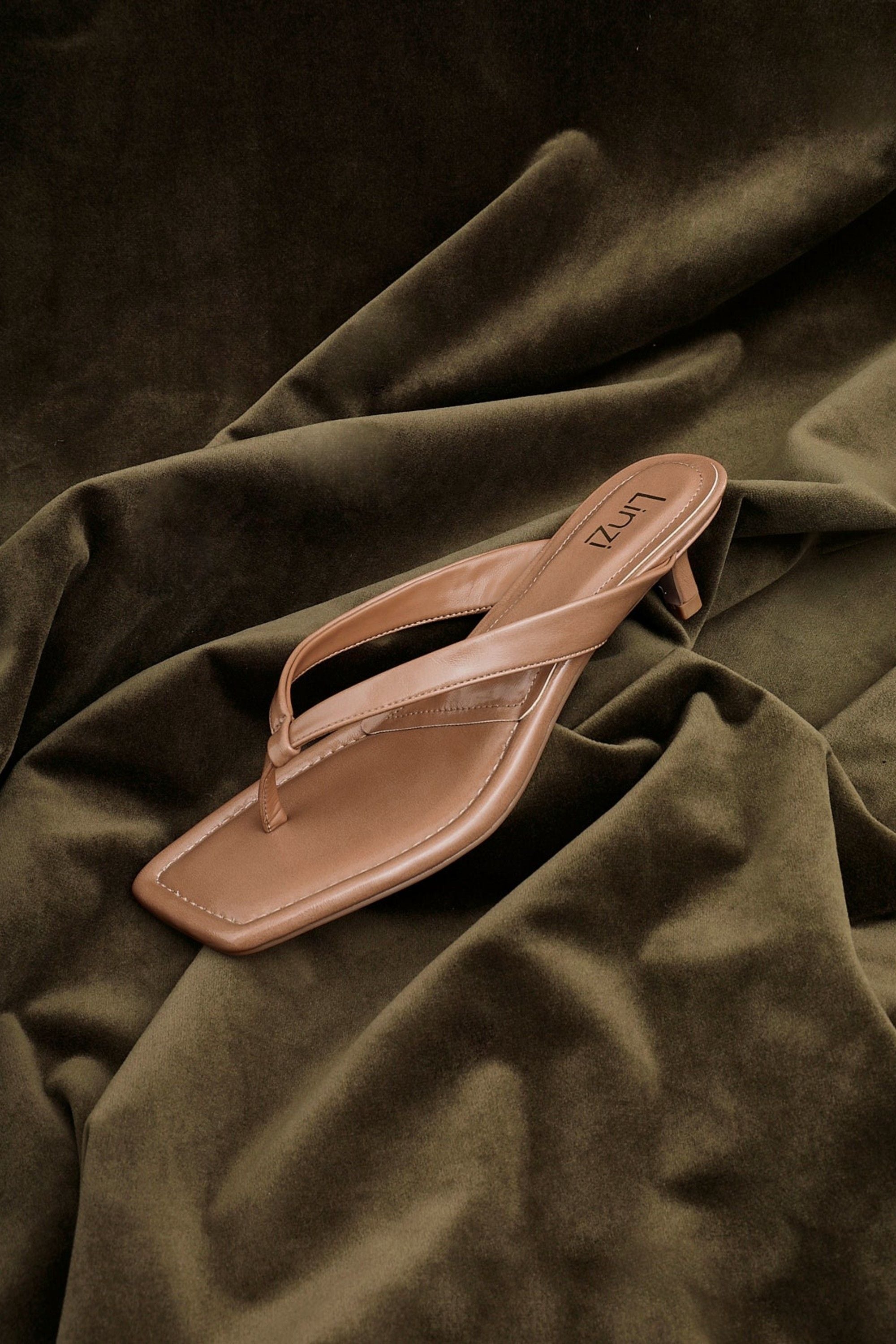 Linzi Potential Caramel Faux Leather Toe Post Kitten Heel image 6