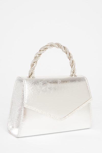 Quiz Silver Diamante Twist Top Handle Bag