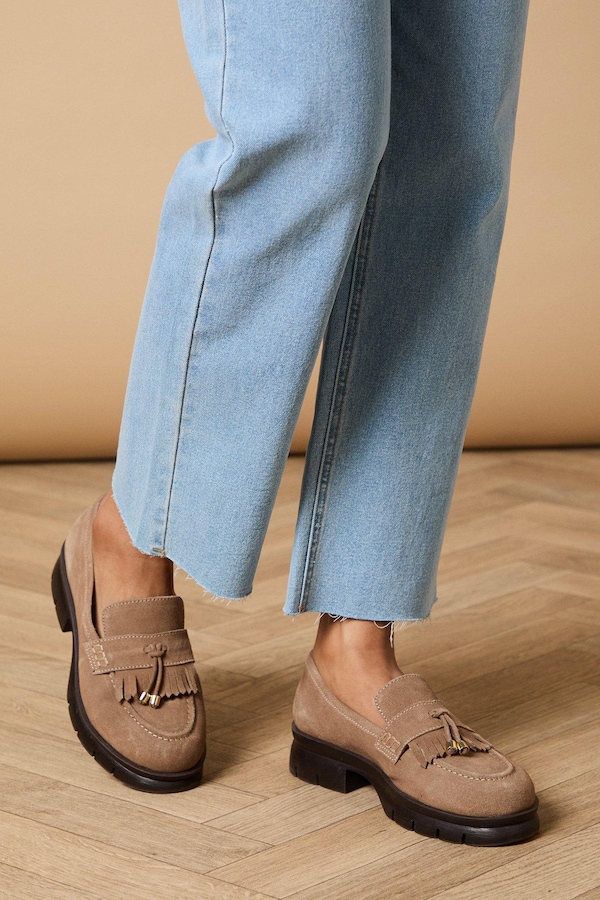 Oasis Brooke Suede Tassel Loafers Taupe
