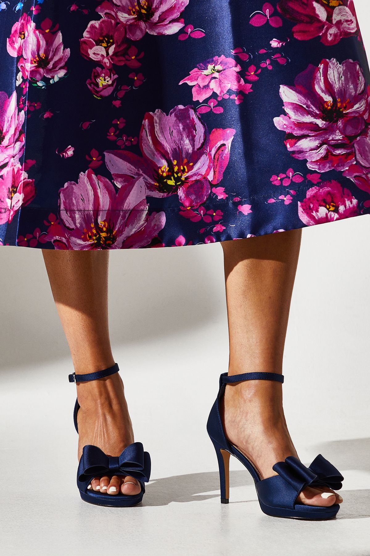 Coast Tala Satin Structured Bow High Heel Platform Sandals Navy image 1