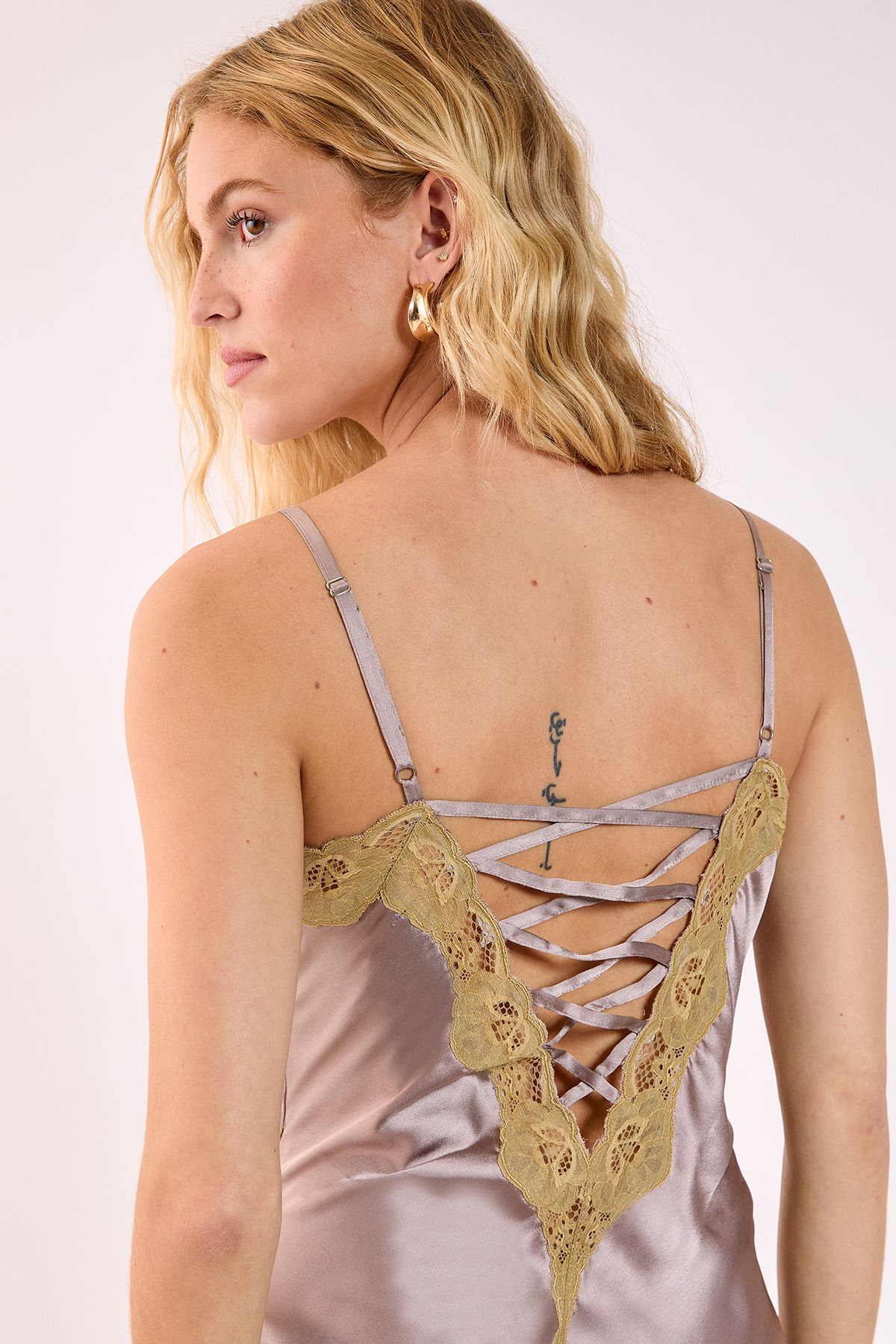 NastyGal Satin Cutwork Lace Strappy Maxi Dress Mauve image 4