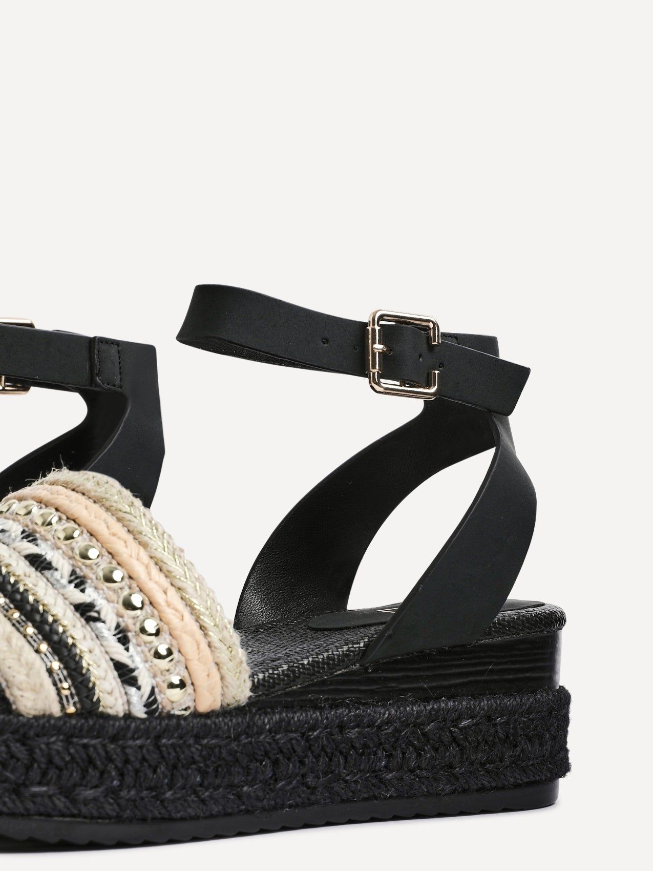 Linzi Vista Black Embellished Woven Espadrille Inspired Flatform image 5
