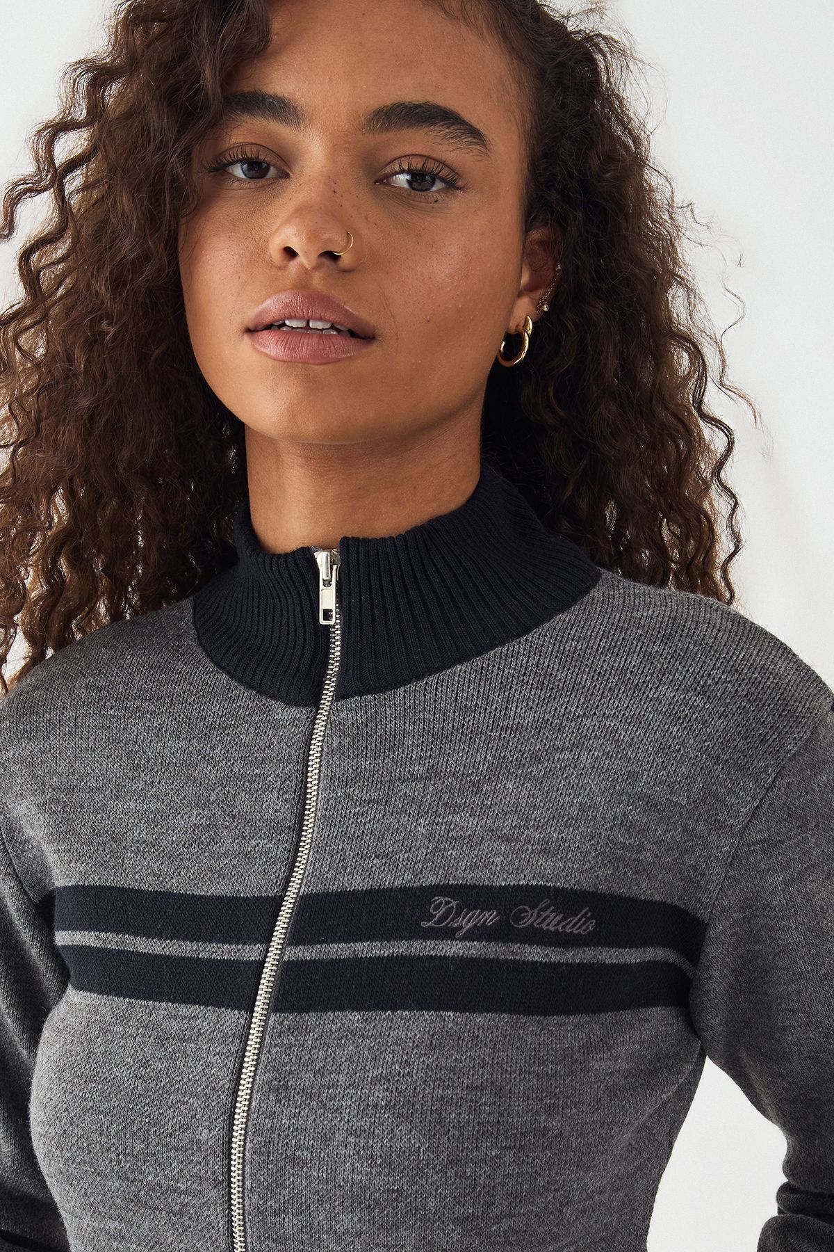 DSGN Studio DSGN Studio Fitted Zip Through Sweatshirt Charcoal image 4