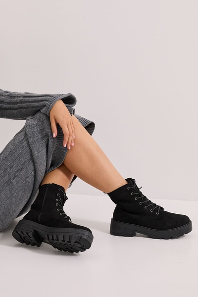 Dorothy Perkins Wide Fit Maryam Faux Leather Lace Up Chunky Ankle Boots Natural Black