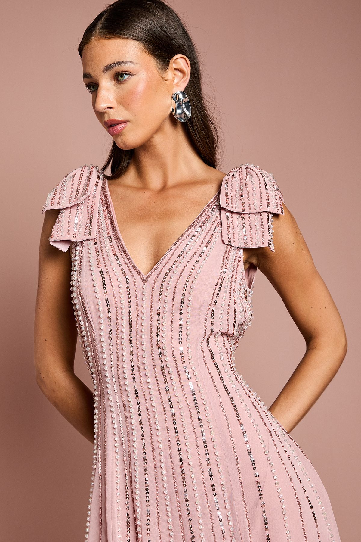 Coast Bow Shoulder Embellished Midi Dress Blush image 3