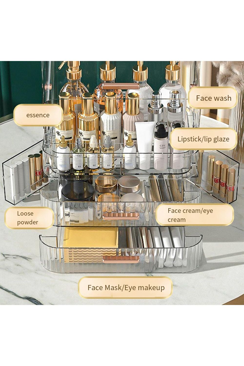 Living and Home Portable Dustproof Cosmetic Desktop Makeup Organizer with Handle image 5