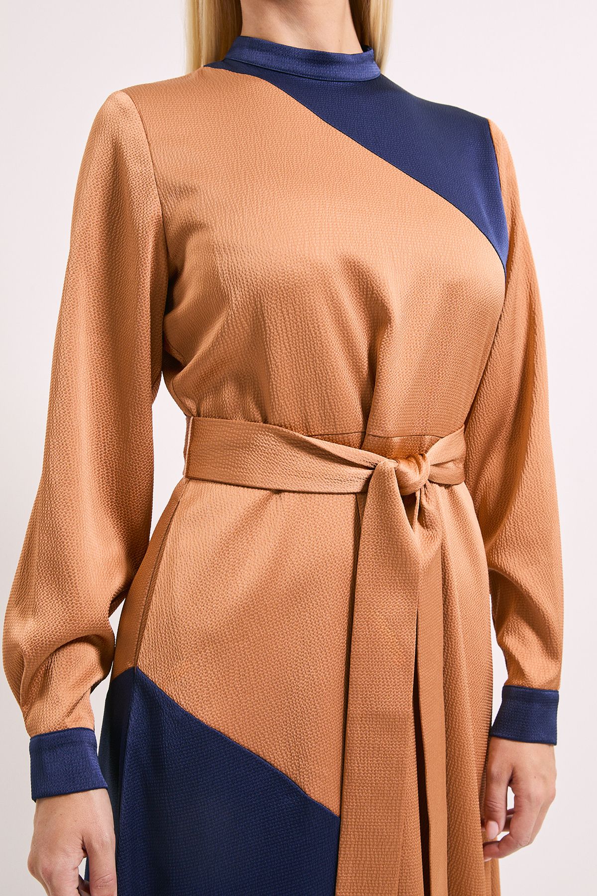 Principles Hammered Satin Contrast Tie Waist Midaxi Dress Ginger image 2