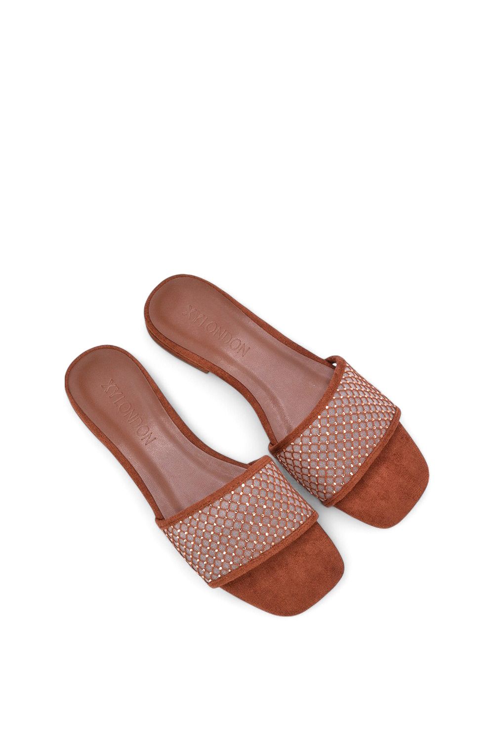 XY London 'Gabrielle' Flat Slip On Open Toe Diamante Slider Mule Sandals image 5