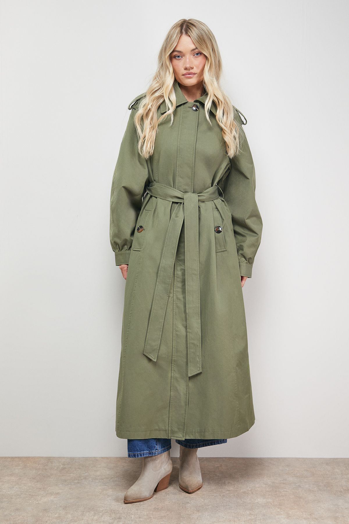 Oasis Trapeze Maxi Trench Khaki image 2