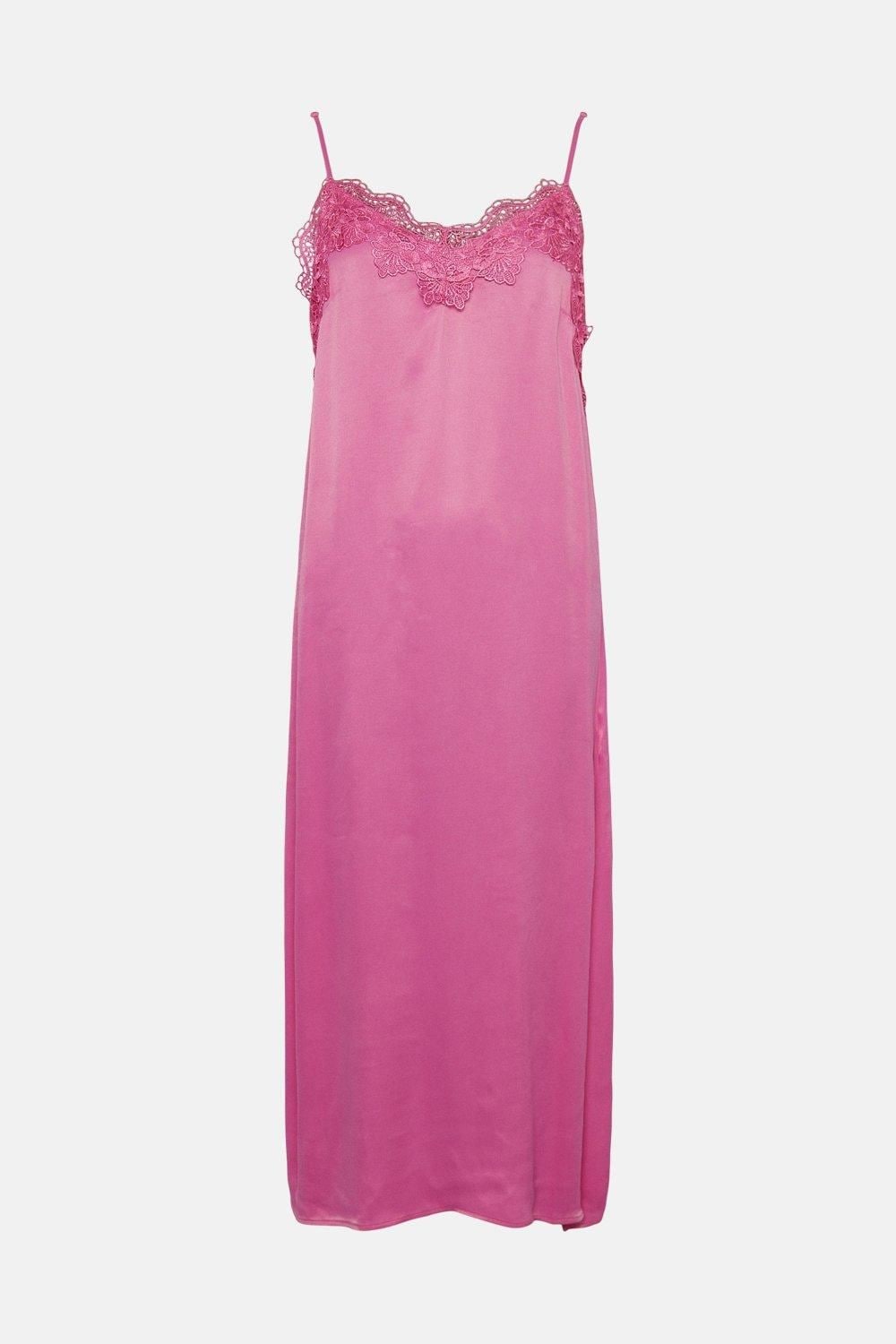 Warehouse Petite Satin Lace Cami Dress Pink image 4