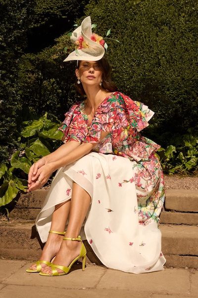 Coast Lisa Tan Tie Back Ruffle Peplum Dress Multi