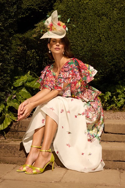 Coast Lisa Tan Tie Back Ruffle Peplum Dress Multi