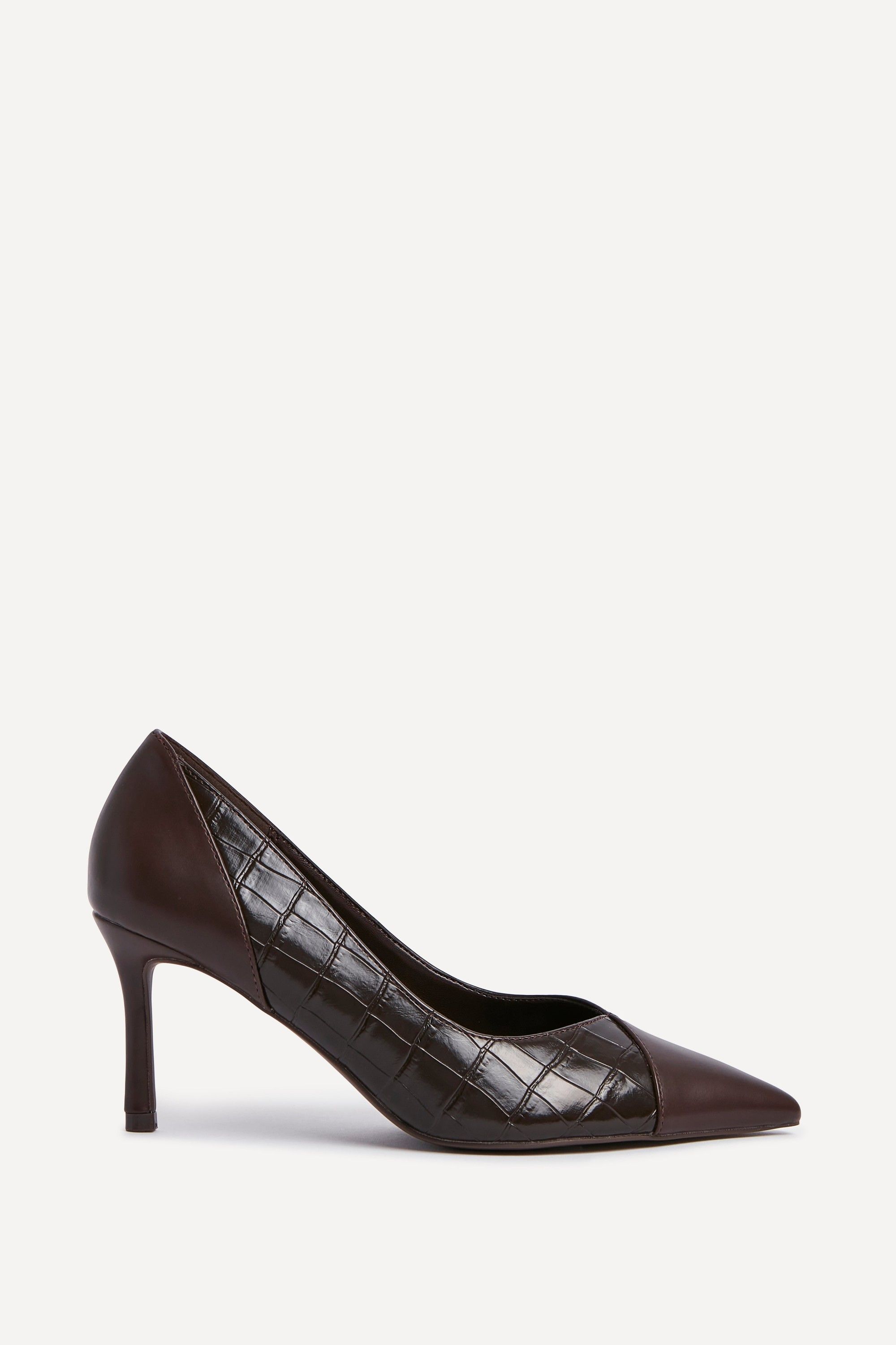 Linzi Gaia Brown Faux Leather Mix Croc Court Heel