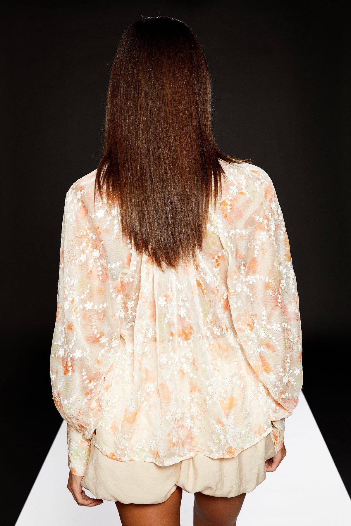 RUNWAY 1.8.1.8 Runway 1.8.1.8 Embroidery Tie Neck Blouse With Diamante Buttons Ivory image 3