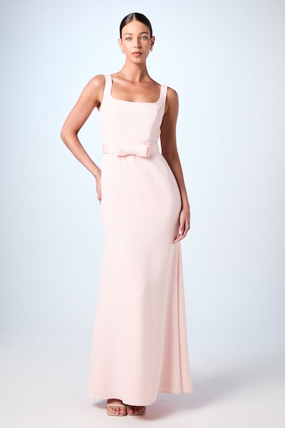 Coast Square Neck Bow Detail Crepe Maxi Bridesmaid Dress Blush