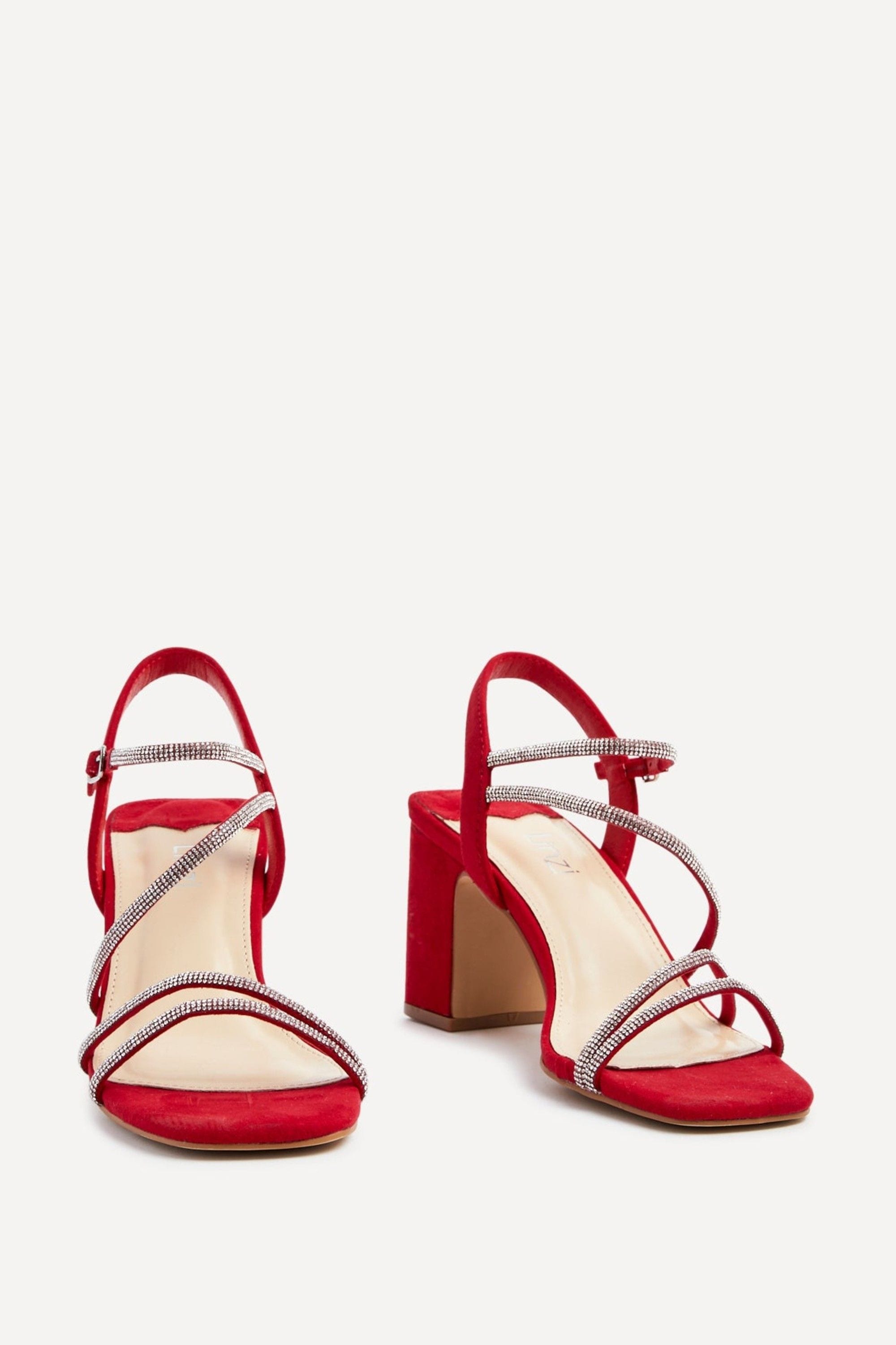 Linzi Kira Red Faux Suede Strappy Diamante Block Heel image 3