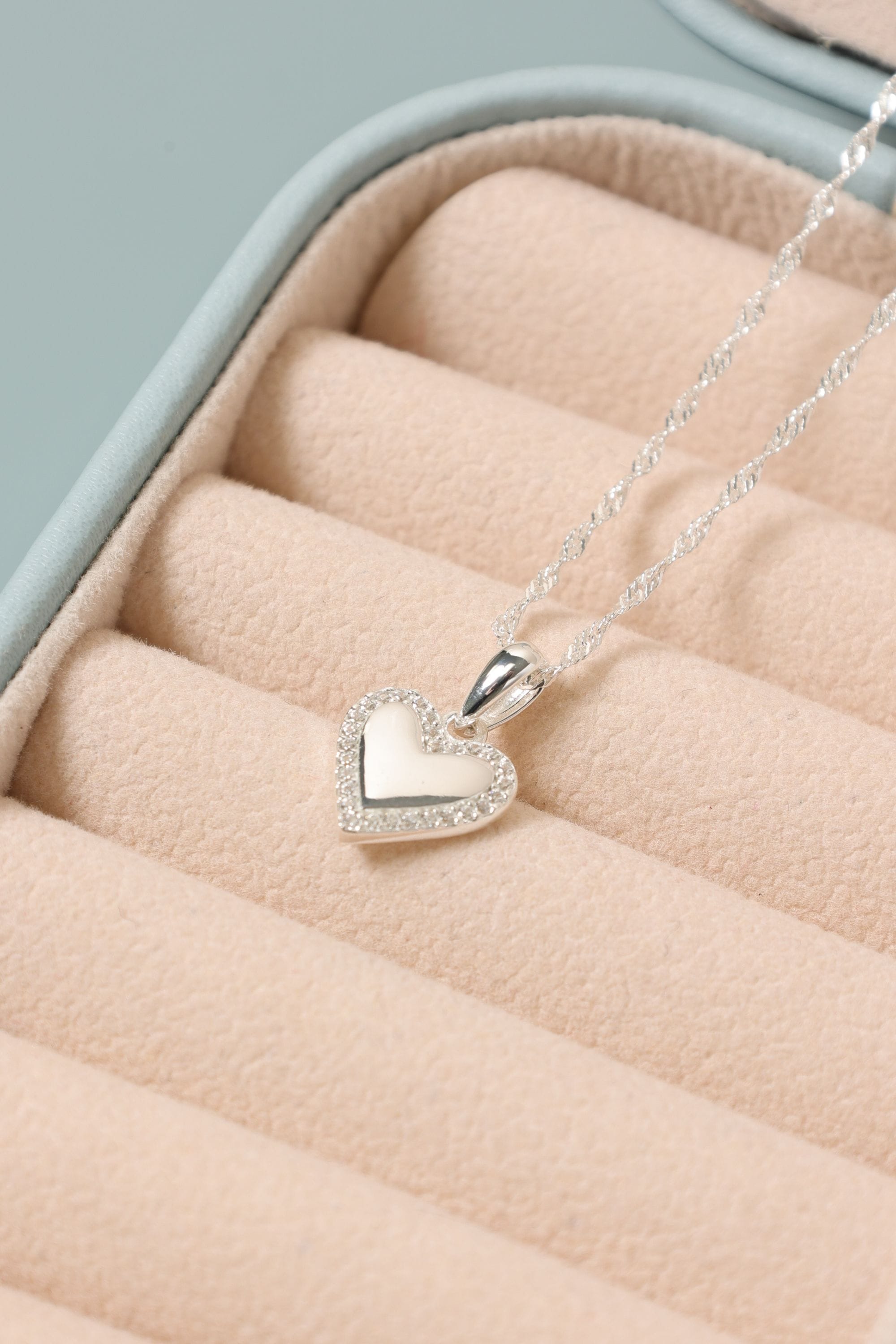 Simply Silver Sterling Silver 925 Polished and Pave Heart Pendant image 3