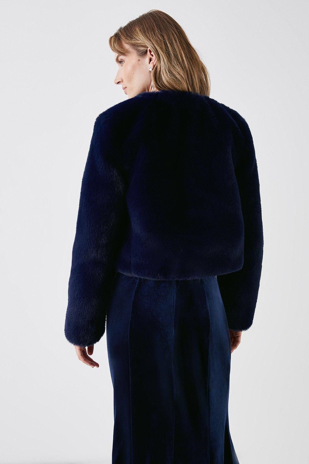 Coast Faux Fur Jacket Navy image 3