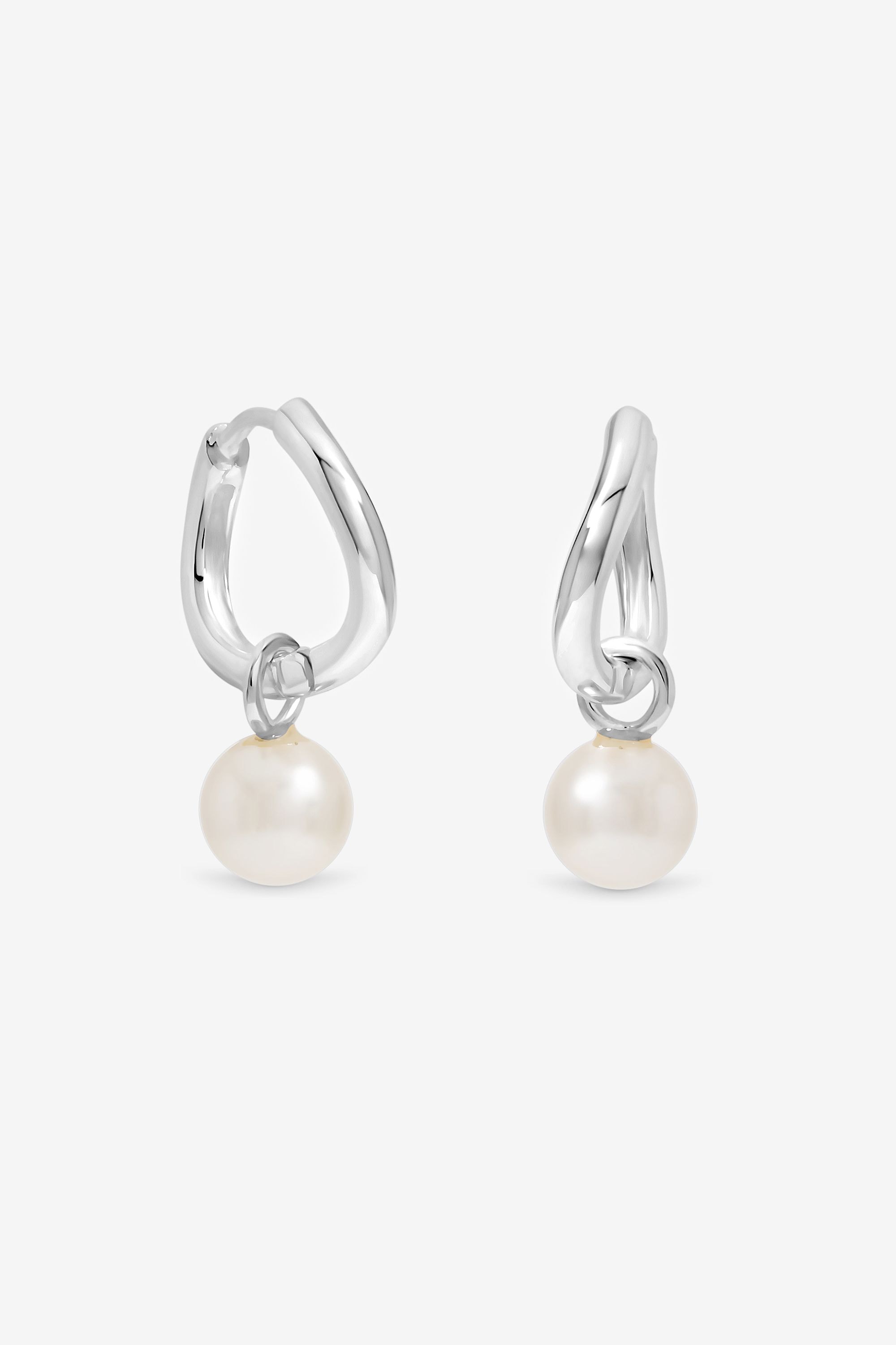 Simply Silver Sterling Silver 925 Polished and Pearl Fluid Charm Hoop Earrings image 1