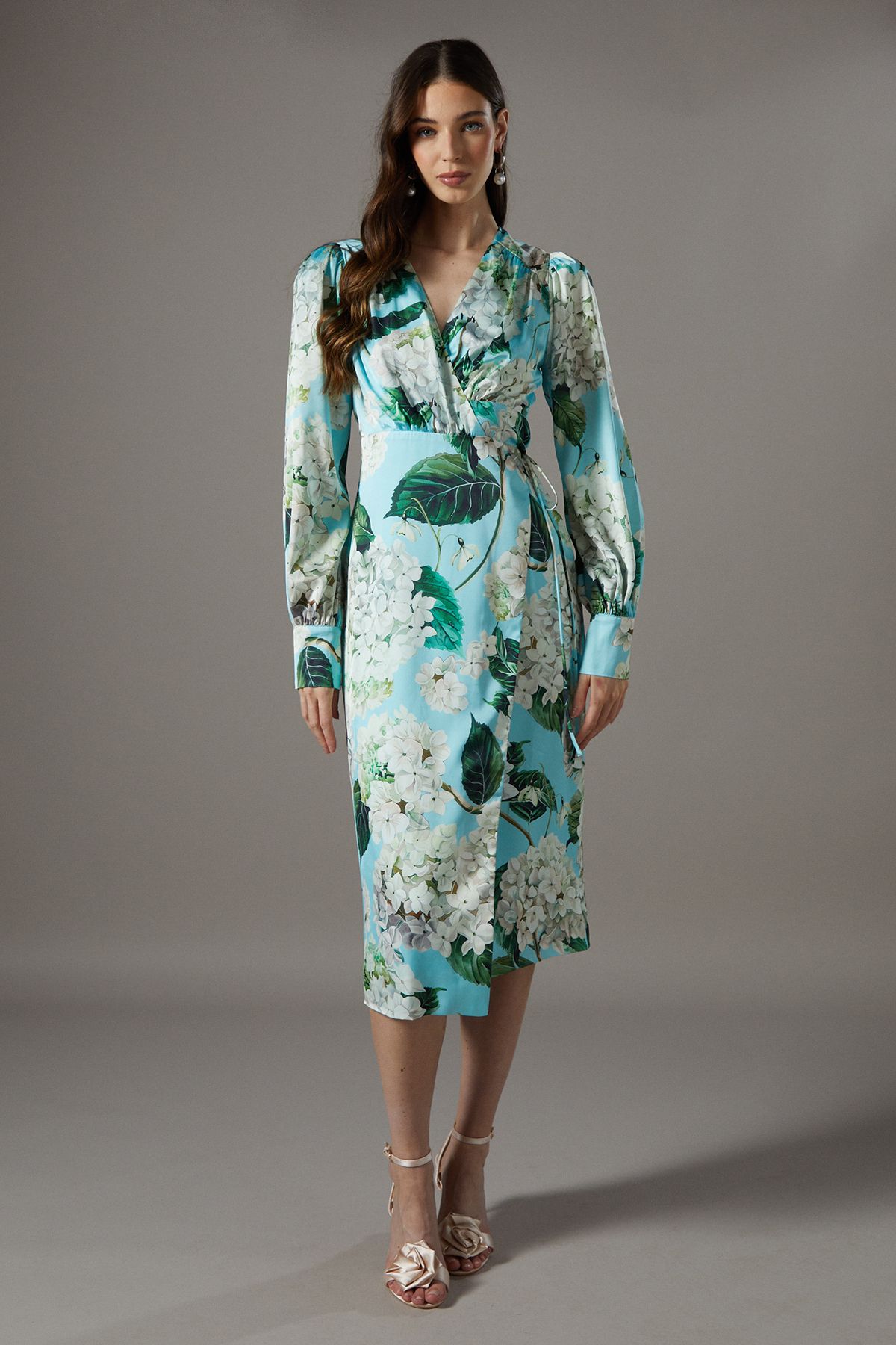 Coast Printed Wrap Satin Midi Dress Multi image 1