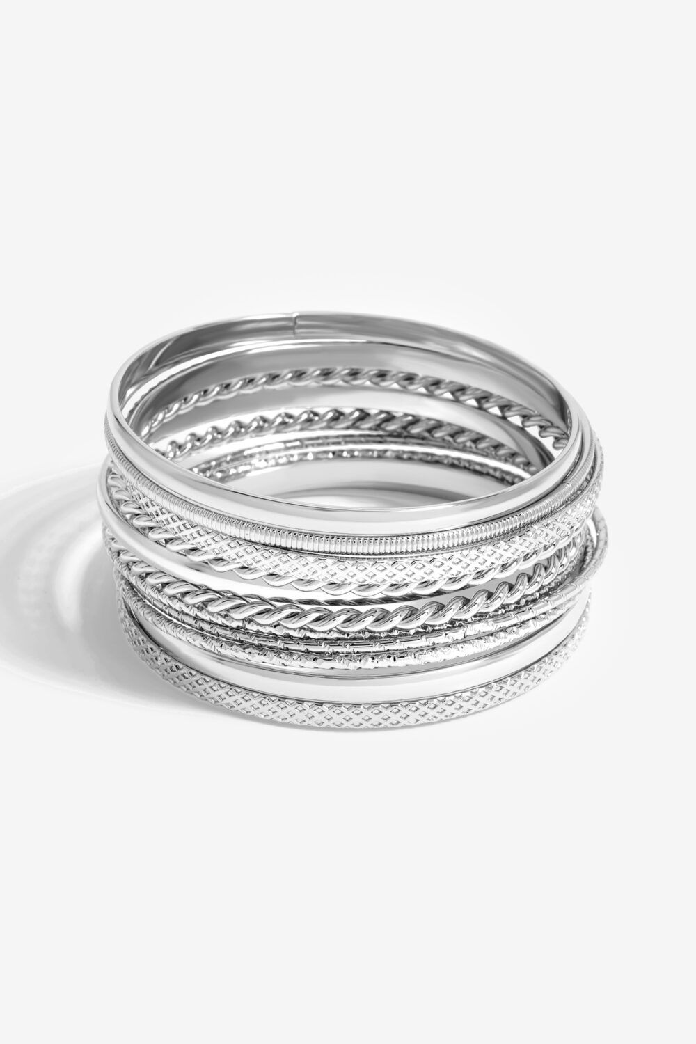 Mood Mood Silver Textured Stacker Bangles - Pack Of 6